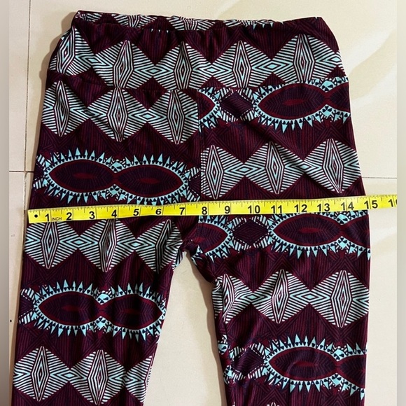 LulaRoe Stamp Leggings OS Red/blue Floral HTF Rare One size Spandex Polyester - Picture 7 of 15